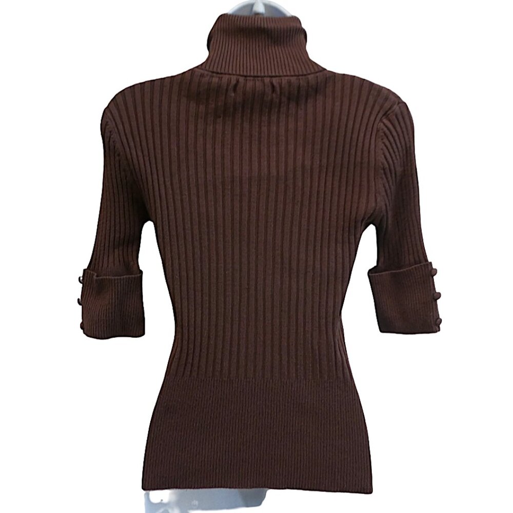 Vintage Bette Paige Brown Ribbed Knit Pullover Sweater Turtleneck Half Sleeves L - Picture 4 of 8